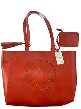 Tommy Bahama Perforated Orange Leather Tote W/Tassel & Match Pouch MSRP$185 NWT